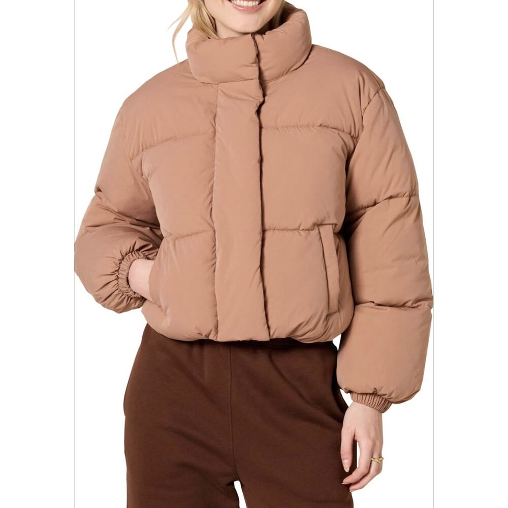 Amazon Essentials Women's 6X Crop Puffer Jacket‎ Full Zip Light Brown NWT